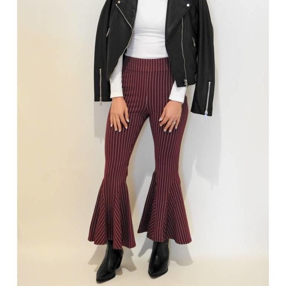 Free People High Rise Striped Flare Pants - Picture 3 of 8